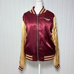 Wonder Woman Satin Jacket Women's Maroon/Gold size L  NEW‎